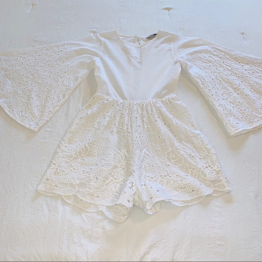 LIONESS White Crochet Lace Bell Sleeve Romper